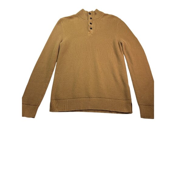 Express Mens Ribbed Henley Sweater Size M Quarter Zip Snap Light Brown Cotton - Picture 3 of 7